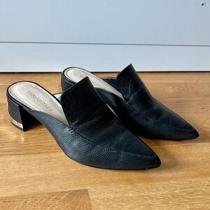 Pointed Toe Leather Loafer Mules with Block Heel